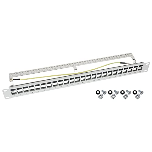 HMF 66446-07 STP Keystone-Patchpanel für Serverschrank | 19 Zoll | 1 HE | 24 Ports RJ45 Geschirmt | Lichtgrau von HMF