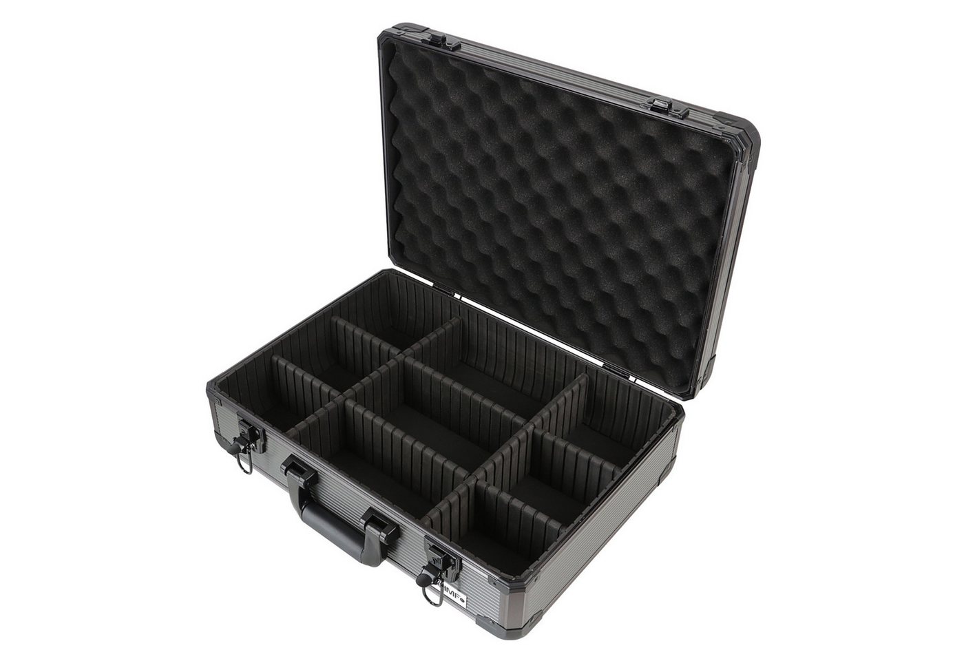 HMF Werkzeugkoffer robuster Alu Transportkoffer, Metallkoffer, mit individueller Facheinteilung, 46x15x33 cm, schwarz von HMF