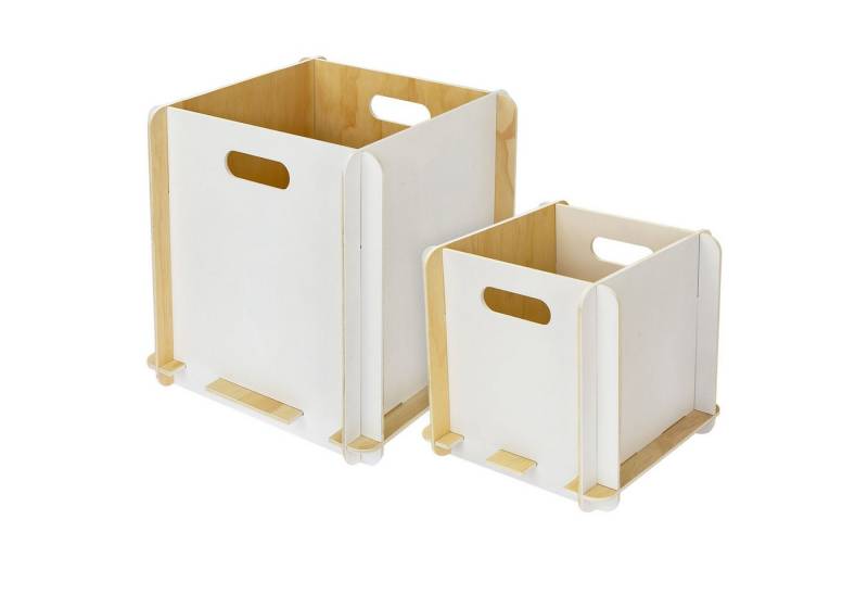 HMF Aufbewahrungsbox Praktische Regalbox aus Holz zum Zusammenstecken (2 St., versch. Größen), Holzbox 25 cm + 32 cm, Weiß von HMF