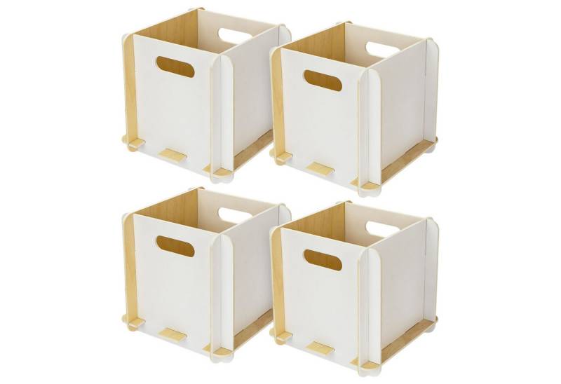 HMF Aufbewahrungsbox Praktische Regalbox aus Holz zum Zusammenstecken (4 St), Holzbox passend für Bücherregale, 25 x 25 x 25 cm, Weiß von HMF