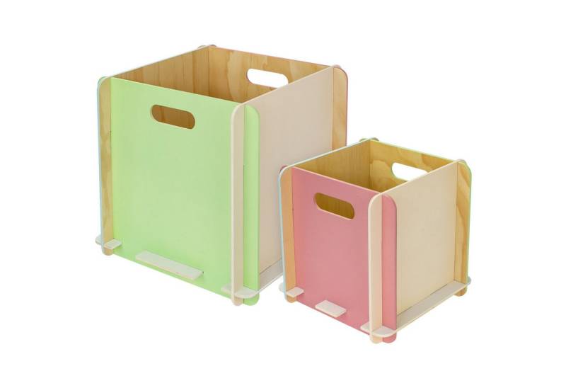 HMF Aufbewahrungsbox Aufbewahrungsbox aus Holz zum Zusammenstecken, Spielzeugkiste (2 St., versch. Größen), Holzbox 25 cm + 32 cm, Mehrfarbig von HMF