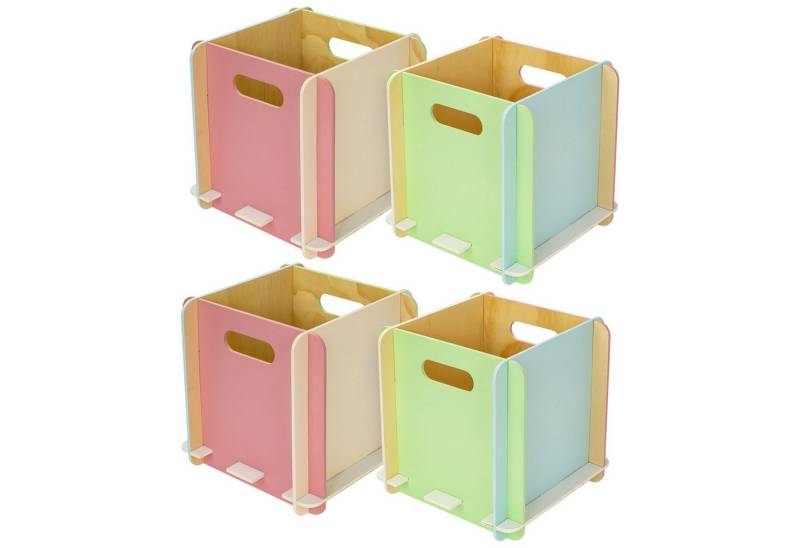 HMF Aufbewahrungsbox Praktische Spielzeugkiste aus Holz zum Zusammenstecken (4 St), Holzbox passend für Bücherregale, 25 x 25 x 25 cm, Mehrfarbig von HMF