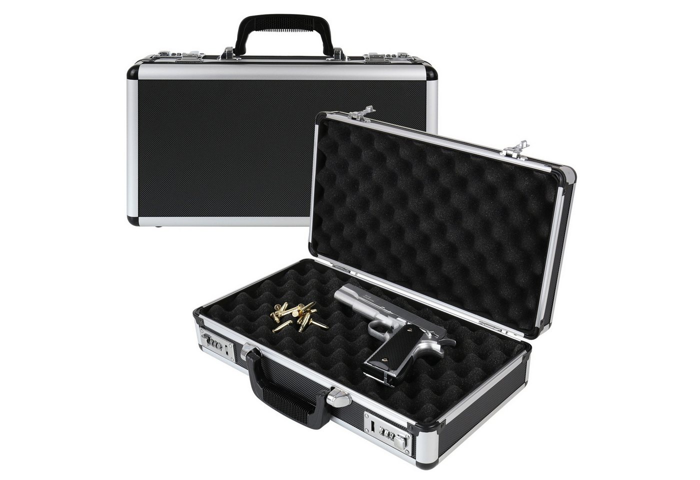 HMF Aufbewahrungsbox Waffenkoffer mit Zahlenschloss, Transportkoffer für Kurzwaffen, Dokumente und Kamera, 42 x 26 x 12 cm, schwarz von HMF