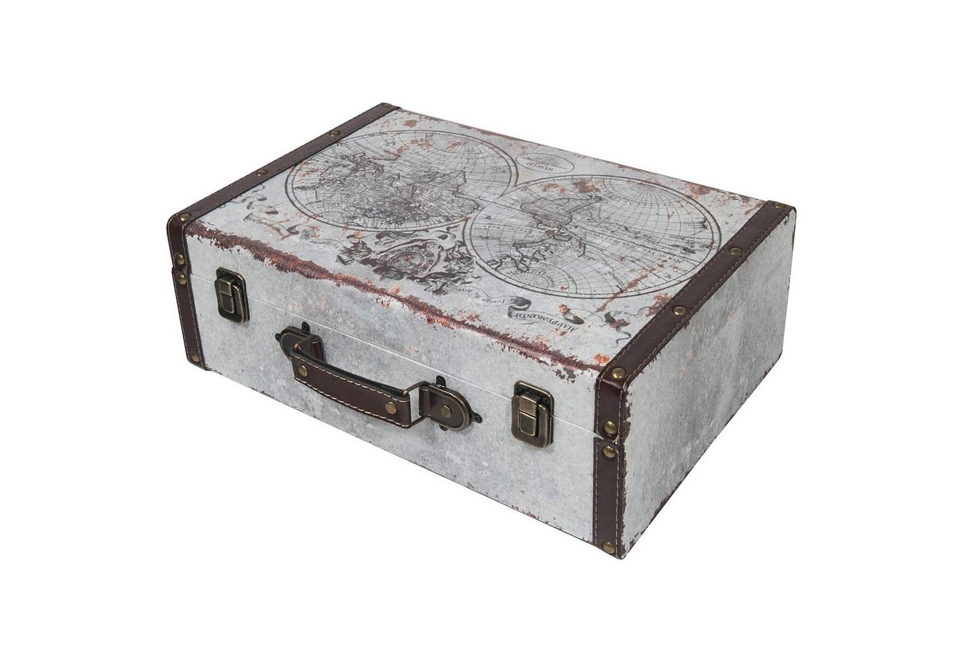 HMF Aufbewahrungsbox Vintage Koffer, Multifunktionskoffer (1 St), Handgefertigter Geschenkkoffer im Retro Weltkarten Design, 38x26x13 cm von HMF