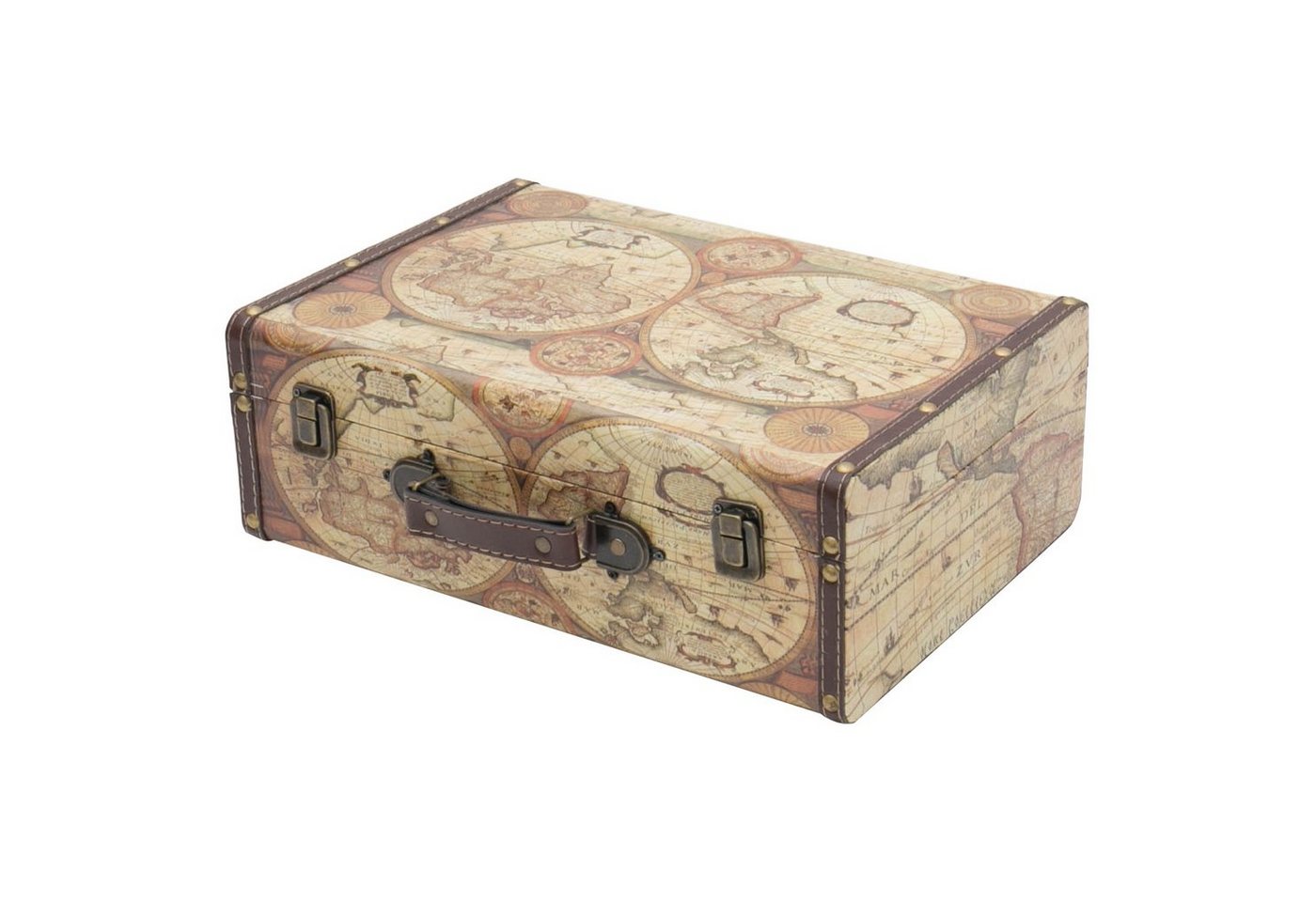 HMF Aufbewahrungsbox Vintage Koffer, Multifunktionskoffer (1 St), Handgefertigter Geschenkkoffer im Weltkarten Design, 38x26x13 cm von HMF