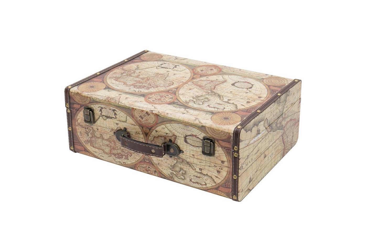 HMF Aufbewahrungsbox Vintage Koffer, Multifunktionskoffer (1 St), Handgefertigter Geschenkkoffer im Weltkarten Design, 44x32x16 cm von HMF