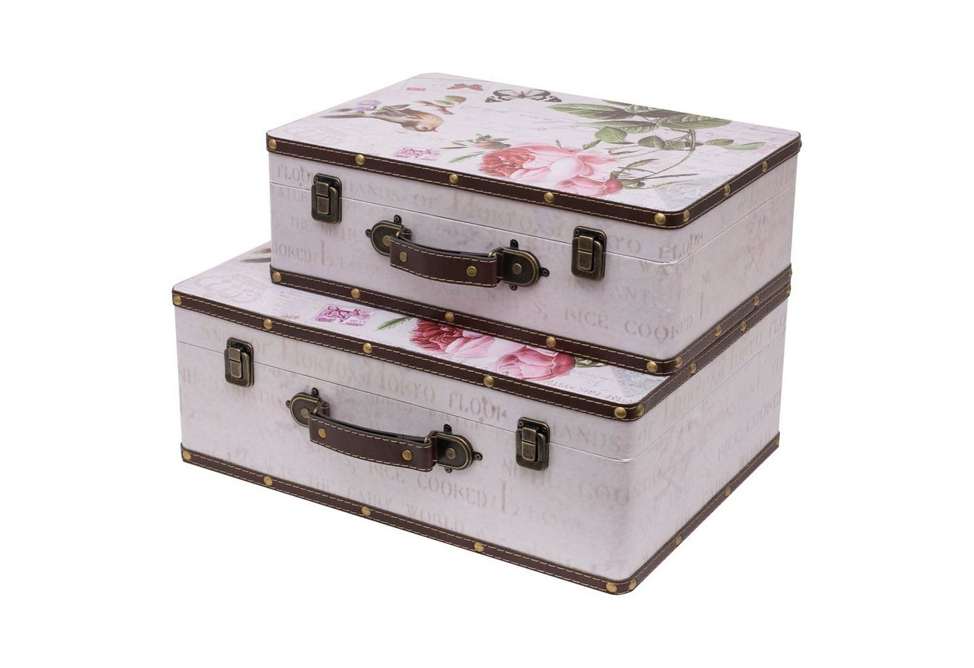HMF Aufbewahrungsbox Vintage Koffer, Multifunktionskoffer (2 St., versch. Größen), Handgefertigter Geschenkkoffer im Rosen Design, 2er Set von HMF
