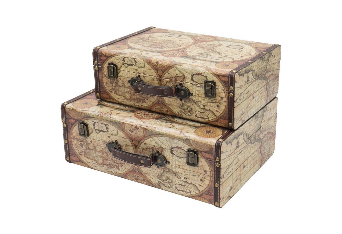 HMF Aufbewahrungsbox Vintage Koffer, Multifunktionskoffer (2 St., versch. Größen), Handgefertigter Geschenkkoffer im Weltkarten Design, 2er Set von HMF