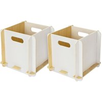 HMF - Aufbewahrungsbox aus Holz zum Zusammenstecken, 2er Set, passend für Bücherregale, 25 x 25 x 25 cm, Weiß von HMF