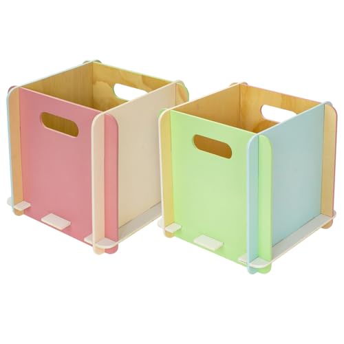 HMF Aufbewahrungsbox aus Holz zum Zusammenstecken | 2er Set | passend für Bücherregale | 25 x 25 x 25 cm | Mehrfarbig von HMF