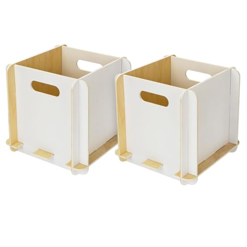 HMF Aufbewahrungsbox aus Holz zum Zusammenstecken | 2er Set | passend für Bücherregale | 25 x 25 x 25 cm | Weiß von HMF