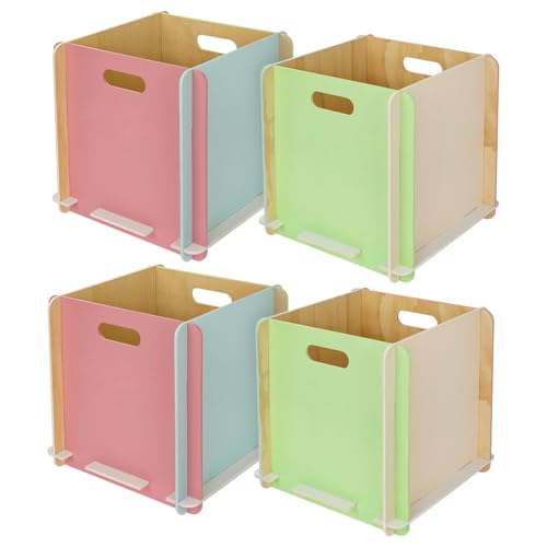 HMF Aufbewahrungsbox aus Holz zum Zusammenstecken | 4er Set | passend für Kallax | 32 x 32 x 32 cm | Mehrfarbig von HMF