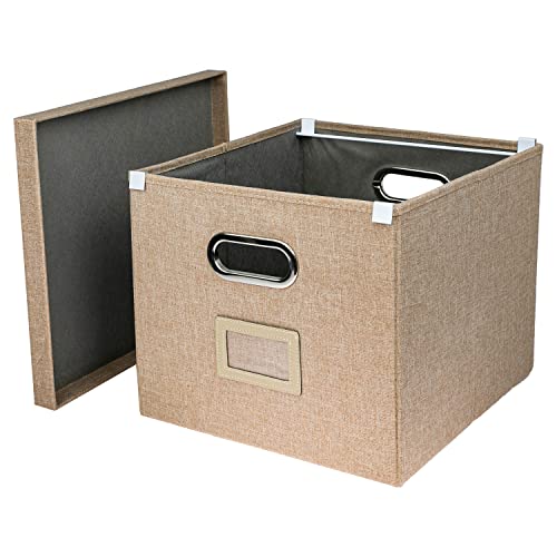 HMF Aufbewahrungsbox mit Deckel für DIN A4 Hängeregister | passend für Kallax | 33 x 37,5 x 28 cm | Beige von HMF