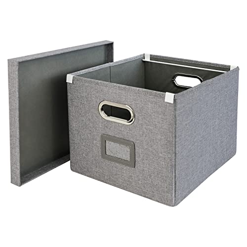 HMF Aufbewahrungsbox mit Deckel für DIN A4 Hängeregister | passend für Kallax | 33 x 37,5 x 28 cm | Grau von HMF