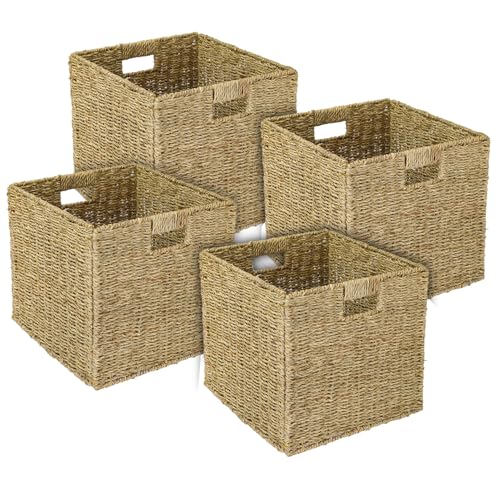HMF Aufbewahrungskorb, Korb geflochten aus Seegras | 4er Set | passend für Kallax | 32 x 34,5 x 32 cm von HMF
