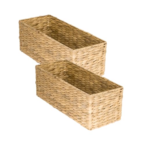 HMF Aufbewahrungskorb Badezimmer, Korb geflochten aus Wasserhyazinthe Seegras | 2er Set | 38 x 15 x 14 cm von HMF