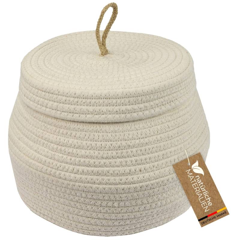 HMF Aufbewahrungskorb Badezimmer Rund Korb Deckel Baumwolle Hoch 25 x 19 cm Creme von HMF