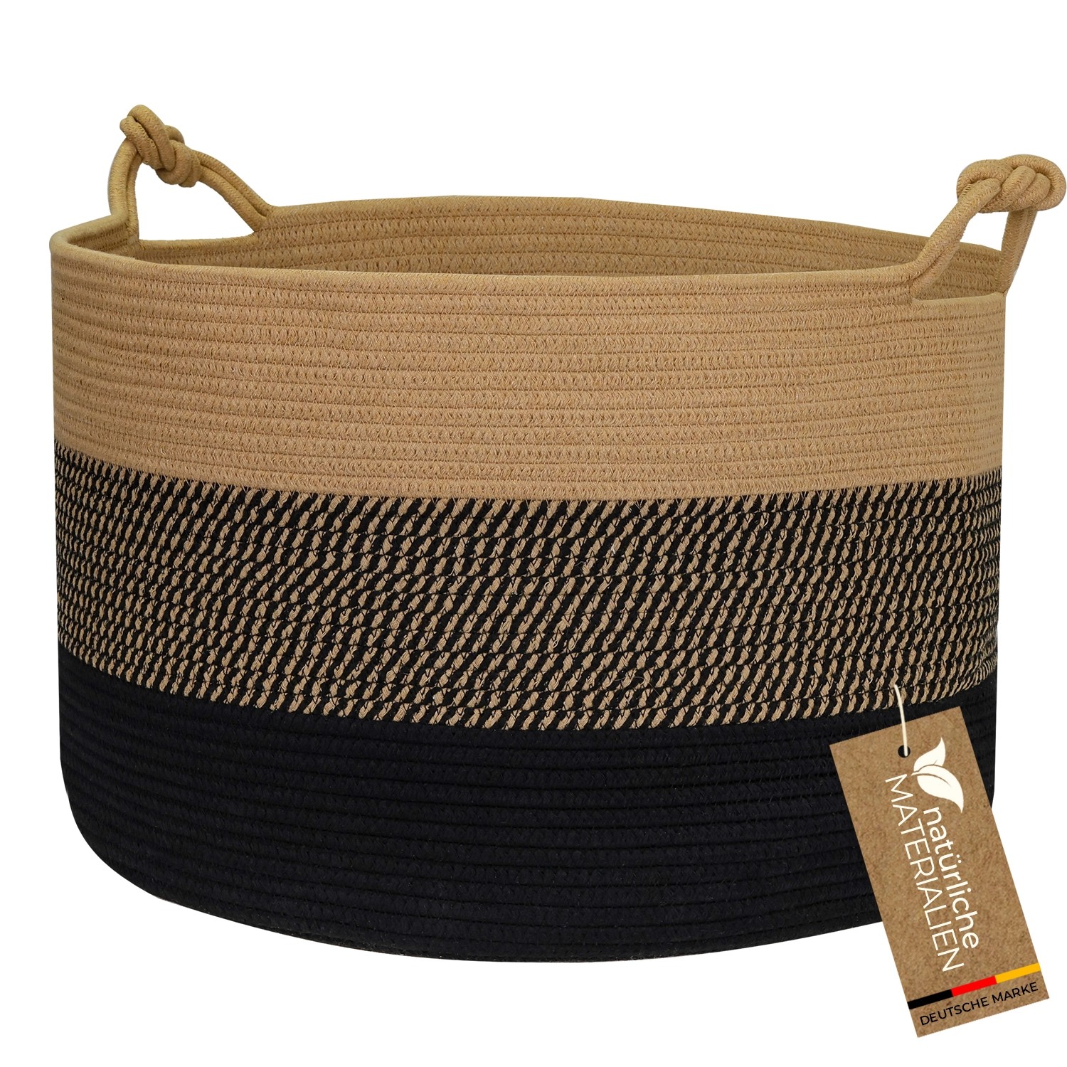 HMF Aufbewahrungskorb Glücksknoten-Griffen Großer Korb Baumwolle 50 x 33 cm Schwarz-Honig HMF Aufbewahrungskorb Glücksknoten-Griffen Großer Korb Baumwolle 50 x 33 cm Schwarz-Honig von HMF