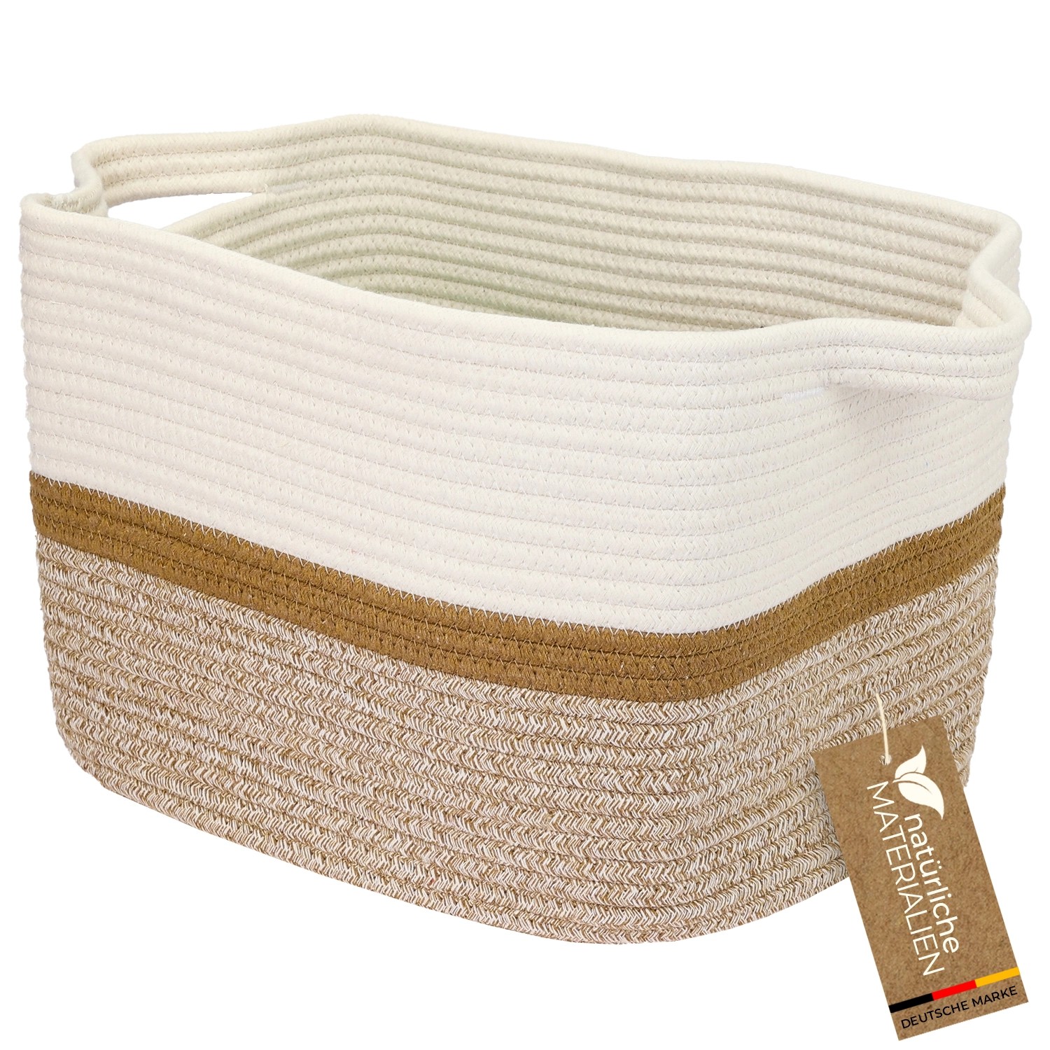 HMF Aufbewahrungskorb  Griffen Korb Baumwolle 36 x 30 x 25 cm Weiß-Braun von HMF