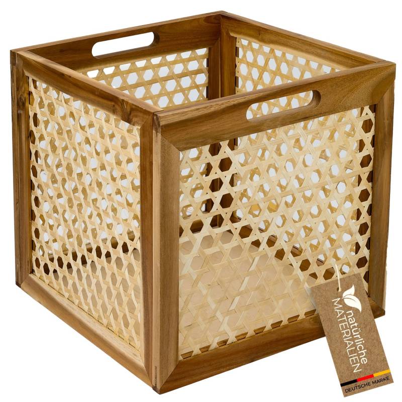 HMF Aufbewahrungskorb Kallax Regale Korb Rattan Wiener Geflecht und Akazienholz Muster 2 32 x 34 x 32 cm von HMF