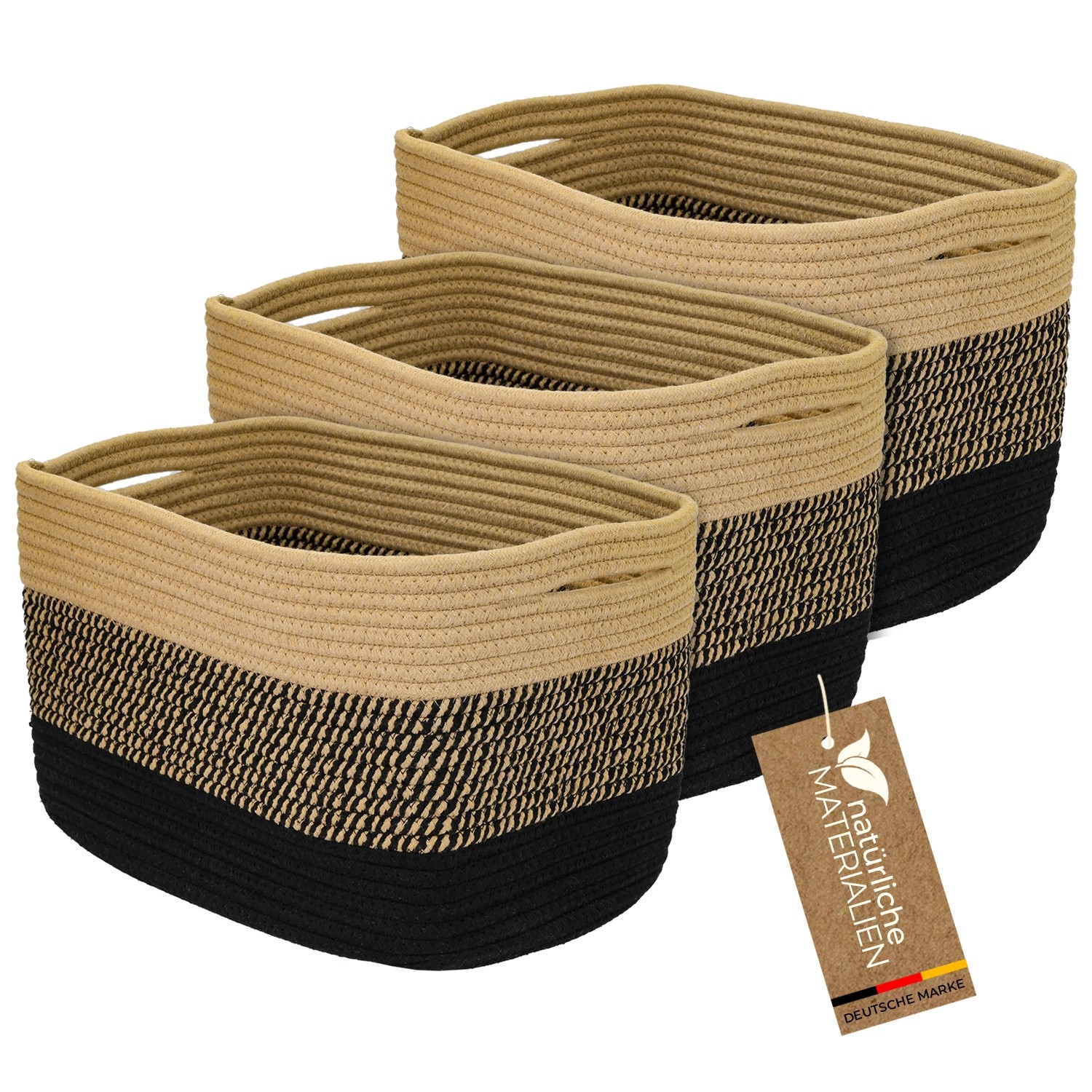 HMF Aufbewahrungskorb Versteckten Griffen 3er Set Korb Baumwolle 37 x 25 x 22 cm Schwarz-Honig HMF Aufbewahrungskorb Versteckten Griffen 3er Set Korb Baumwolle 37 x 25 x 22 cm Schwarz-Honig von HMF