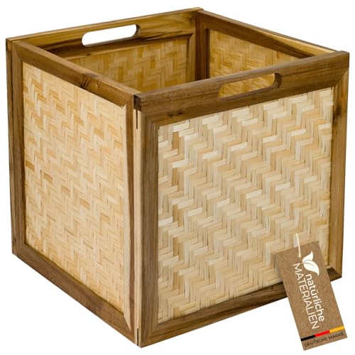 HMF Aufbewahrungskorb passend für Kallax Regale, Korb aus Rattan mit Wiener Geflecht und Akazienholz | Muster 1 | 32 x 34 x 32 cm von HMF