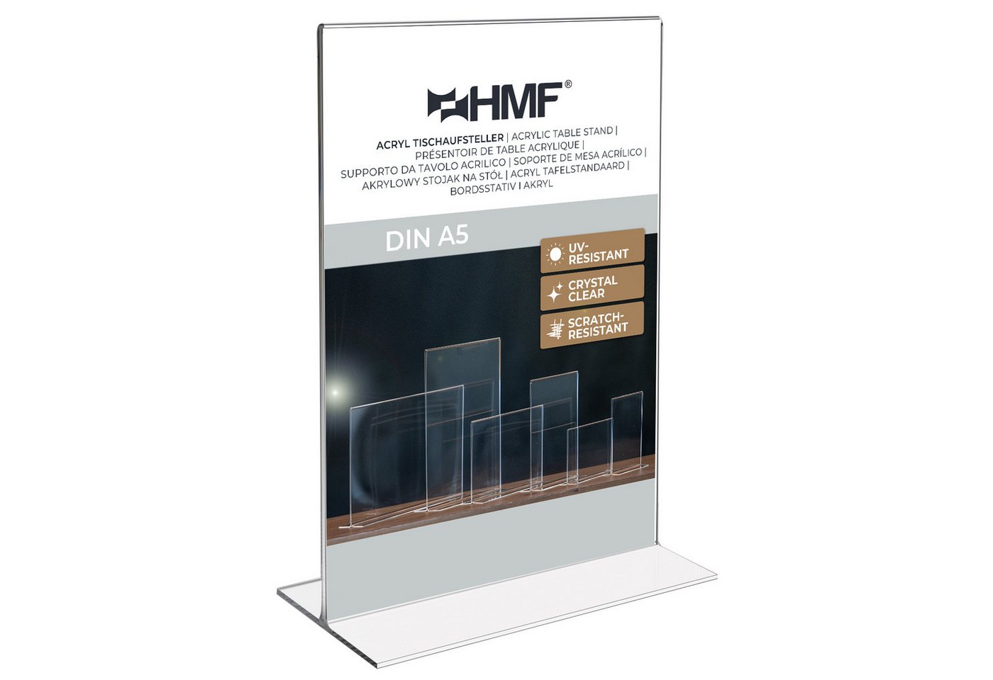 HMF Bilderrahmen Tischaufsteller 4692, (1 St), Acryl T-Ständer, DIN A5 Hochformat von HMF