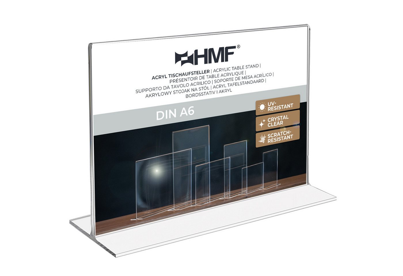 HMF Bilderrahmen 4692 Acryl Tischaufsteller gerade, für 1 Bilder (1 St), T-Ständer im DIN A6 Querformat, Glasklar von HMF