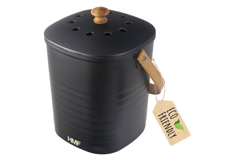 HMF Biomülleimer 3780-3L Geruchsdichter Komposteimer mit Aktivkohlefilter, kleiner Bio Mülleimer für die Küche mit Deckel, 3L, Schwarz von HMF