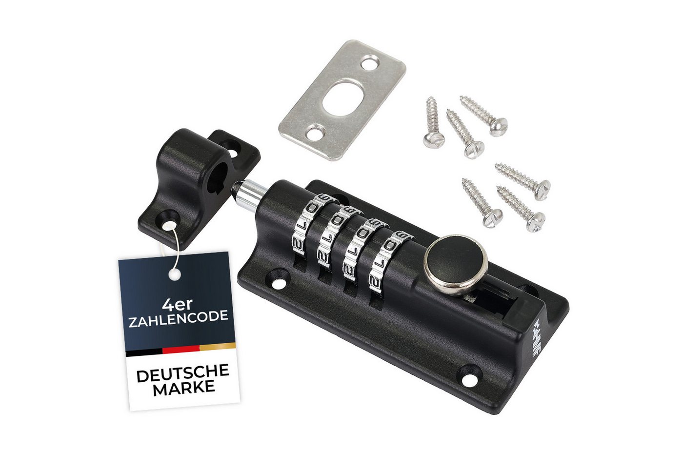 HMF Bolzenriegel Riegelschloss 3591-02, Türriegel mit 4-stelligem Zahlencode, Din Rechts und Din Links, aus Zinklegierung, 12,2 x 4 x 4,8 cm, Schwarz HMF Bolzenriegel Riegelschloss 3591-02, Türriegel mit 4-stelligem Zahlencode, Din Rechts und Din Links, aus Zinklegierung, 12,2 x 4 x 4,8 cm, Schwarz von HMF