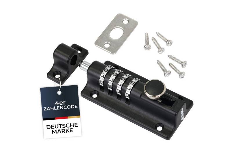 HMF Bolzenriegel Riegelschloss 3591-02, Türriegel mit 4-stelligem Zahlencode, Din Rechts und Din Links, aus Zinklegierung, 12,2 x 4 x 4,8 cm, Schwarz von HMF