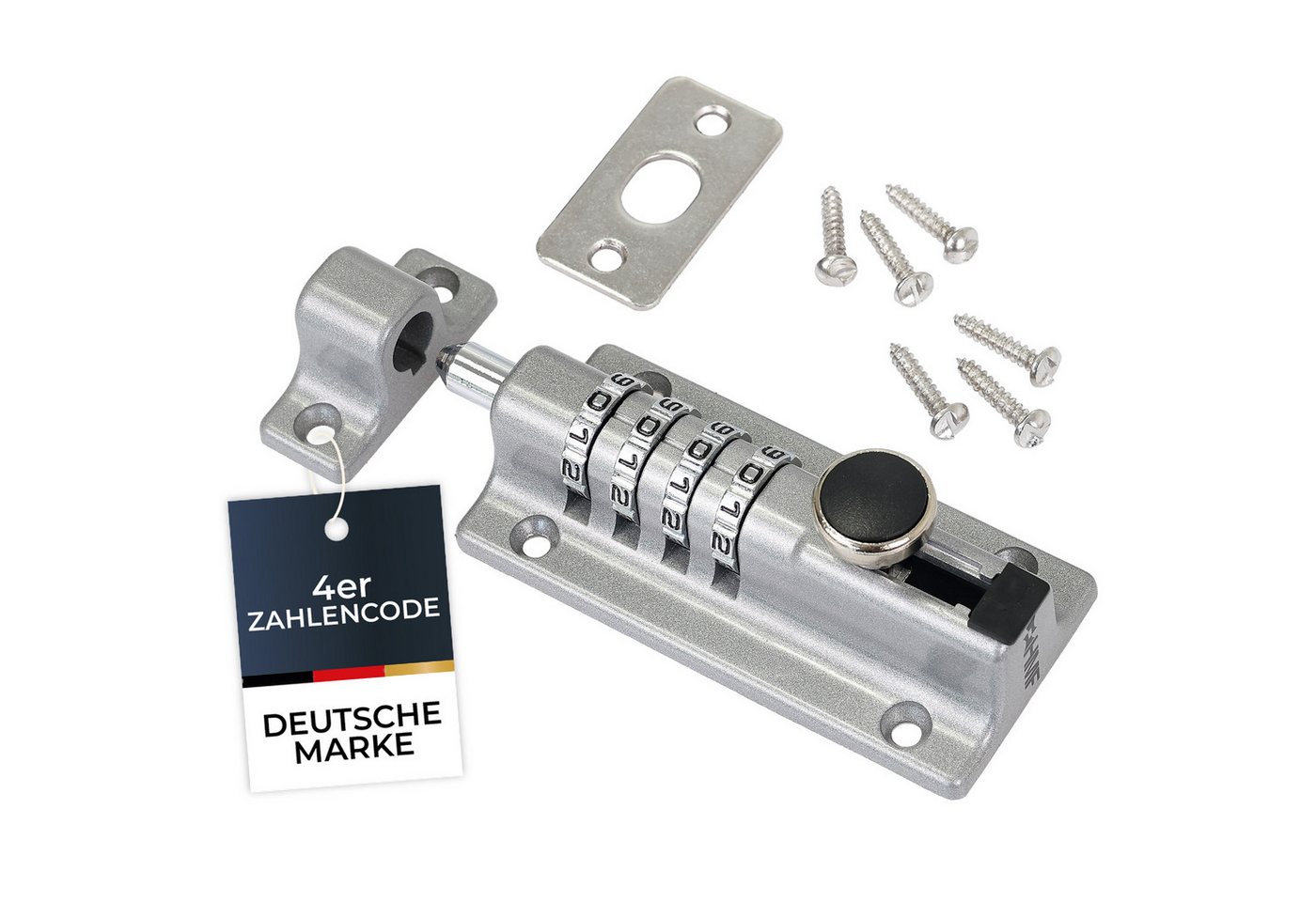 HMF Bolzenriegel Riegelschloss 3591-09, Türriegel mit 4-stelligem Zahlencode, Din Rechts und Din Links, aus Zinklegierung, 12,2 x 4 x 4,8 cm, Silber HMF Bolzenriegel Riegelschloss 3591-09, Türriegel mit 4-stelligem Zahlencode, Din Rechts und Din Links, aus Zinklegierung, 12,2 x 4 x 4,8 cm, Silber von HMF