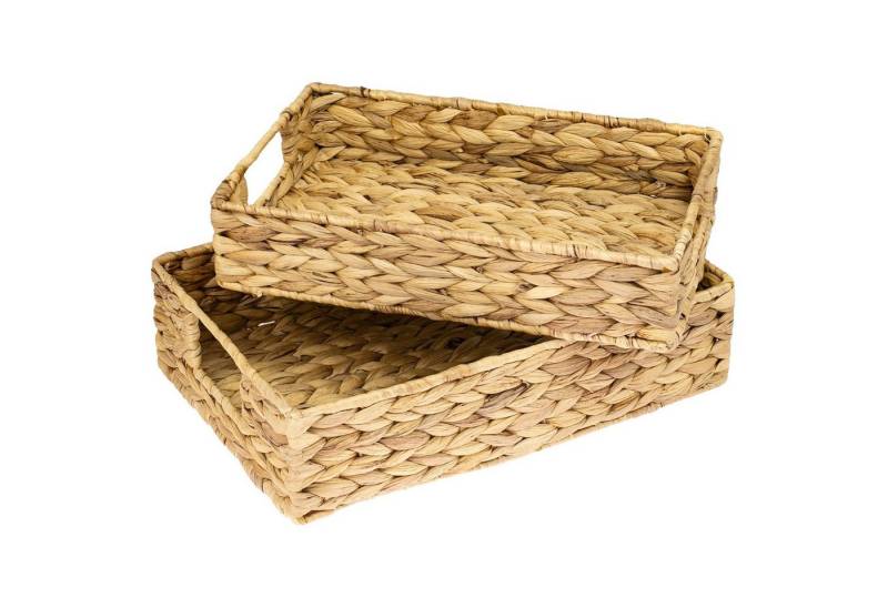 HMF Dekotablett Deko Tablett, Serviertablett geflochten aus Wasserhyazinthe (2er Set, versch. Größen), Deko- und Serviertablett 35/32 cm Breite von HMF