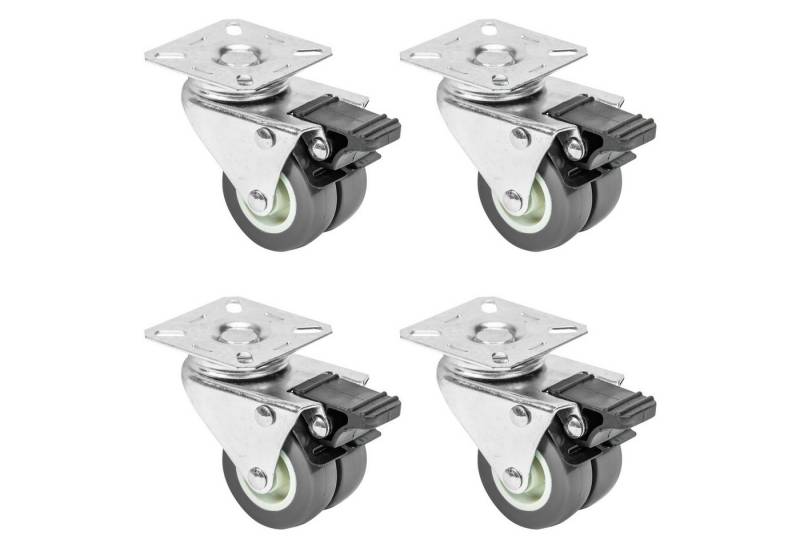 HMF Doppelrolle 6720 Doppelte Schwerlastrolle mit Bremse aus Polyurethan, (4 Stück, Set), Lenkrollen ø 50 mm, bis 400 kg, Grau von HMF