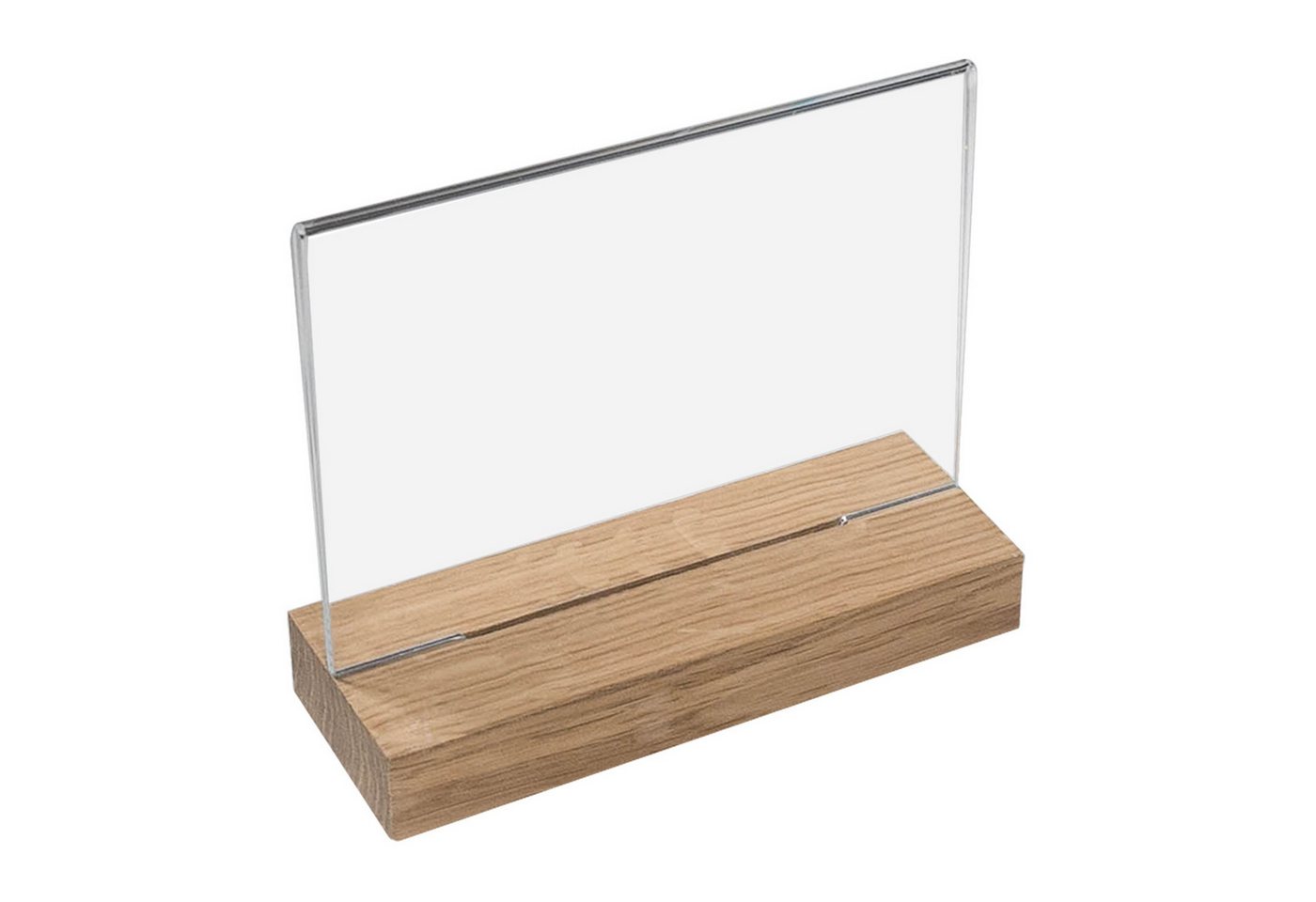 HMF Einzelrahmen Tischaufsteller 4694, (1 St), Acryl T-Ständer mit Holzfuß aus Eichenholz, DIN A5 Querformat von HMF