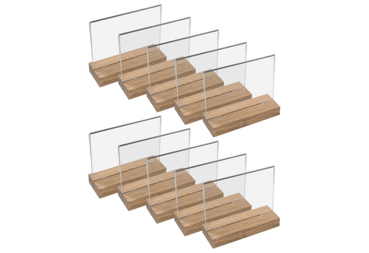 HMF Einzelrahmen Tischaufsteller 4694, (10 St), Acryl T-Ständer mit Holzfuß aus Eichenholz, DIN A5 Querformat von HMF