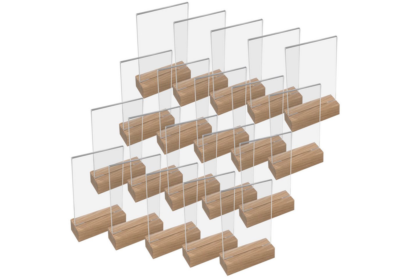 HMF Einzelrahmen Tischaufsteller 4694, (20 St), Acryl T-Ständer mit Holzfuß aus Eichenholz, DIN A4 Hochformat von HMF