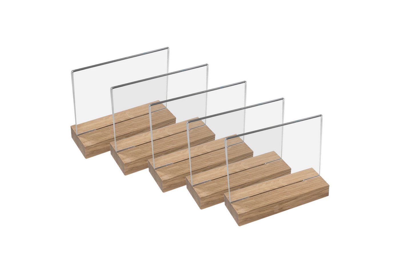 HMF Einzelrahmen Tischaufsteller 4694, (5 St), Acryl T-Ständer mit Holzfuß aus Eichenholz, DIN A5 Querformat von HMF