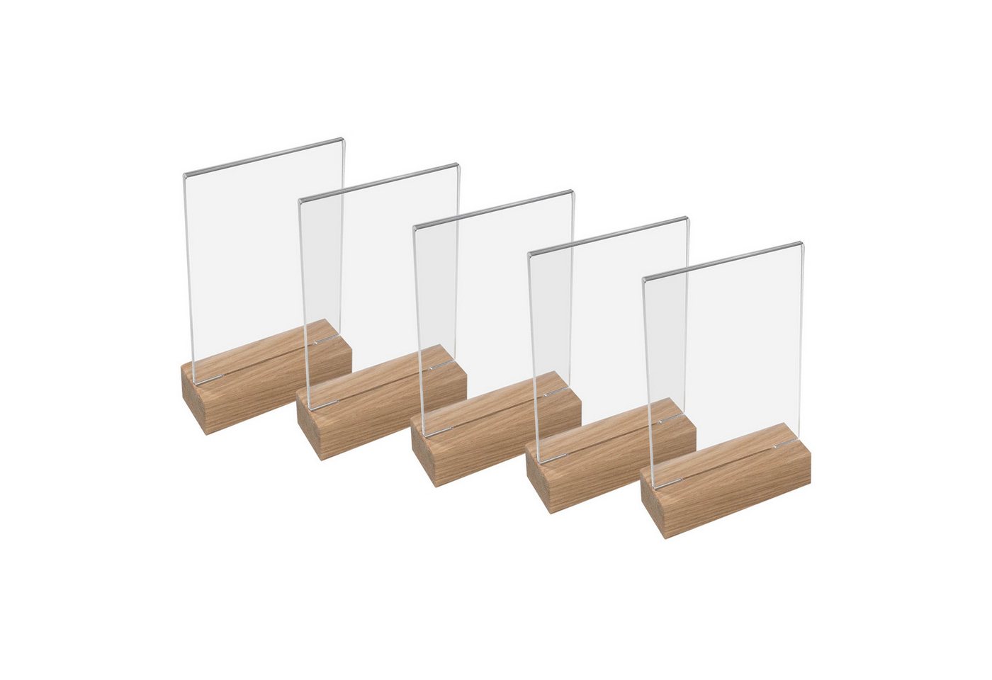 HMF Einzelrahmen Tischaufsteller 4694, (5 St), Acryl T-Ständer mit Holzfuß aus Eichenholz, DIN A6 Hochformat von HMF