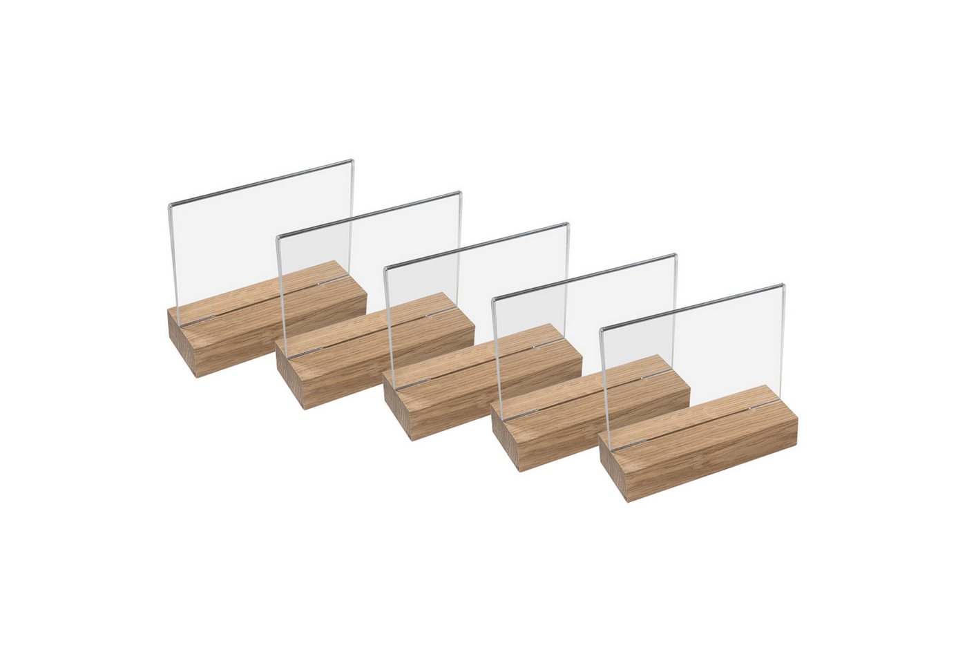HMF Einzelrahmen Tischaufsteller 4694, (5 St), Acryl T-Ständer mit Holzfuß aus Eichenholz, DIN A6 Querformat von HMF