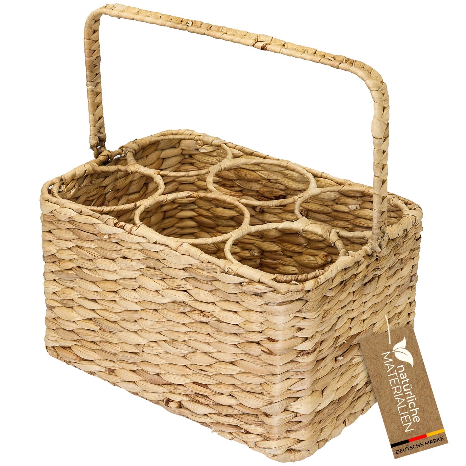 HMF Flaschenträger 6 Flaschen Flaschenkorb Geflochten Wasserhyazinthe 32 x 22 x 18 cm von HMF