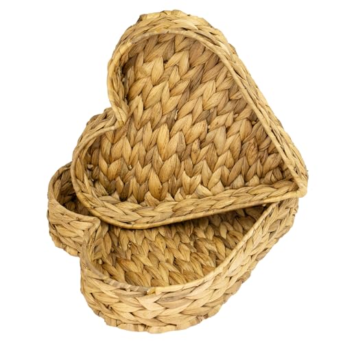 HMF Geschenkkorb leer, Aufbewahrungskorb geflochten aus Wasserhyazinthe | 2er Set | Herzförmig | 29/26 cm Breite von HMF
