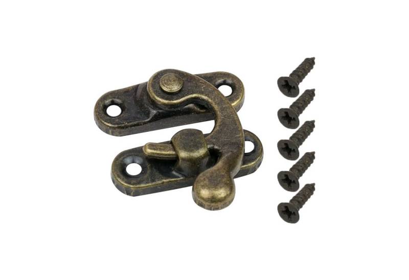 HMF Möbelbeschlag Antik Haspe Riegel, Schnell Verschluss aus Metall für Schmuckkästchen (1 Stück), Vintage Rast Haken 27 x 32 mm, Bronze von HMF