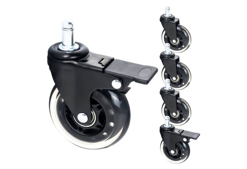 HMF Stuhlrolle 6810 Hartbodenrollen für Bürostuhl mit Bremsfunktion, (5 Stück, Set), für Büro- und Gamingstühle, ø 11 mm, Schwarz von HMF
