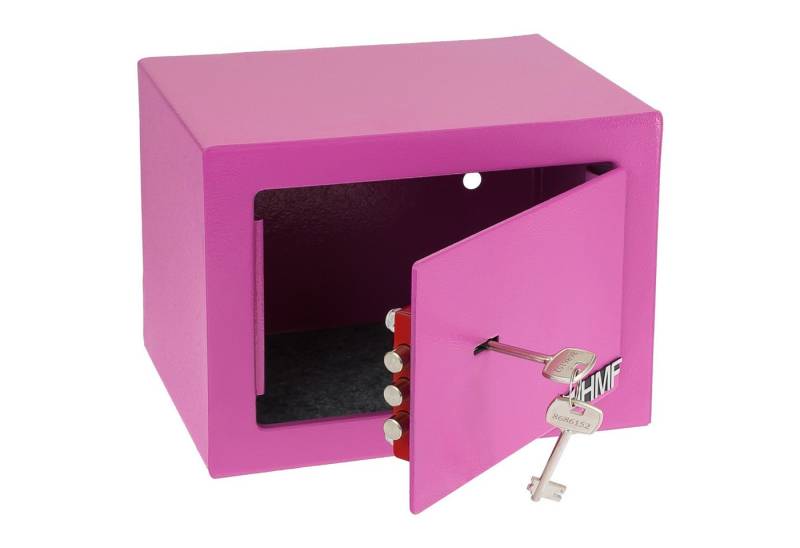 HMF Möbeltresor Safe Tresor klein mit Schlüssel, Schließfach mit Doppelbartschloss, 23 x 17 x 17 cm, pink von HMF