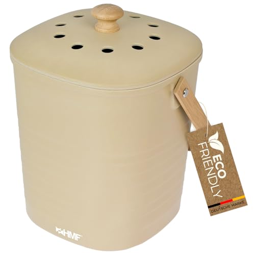 HMF Nachhaltiger Biomülleimer Küche, Geruchsdichter Komposteimer mit Deckel | 3 Liter | Beige von HMF
