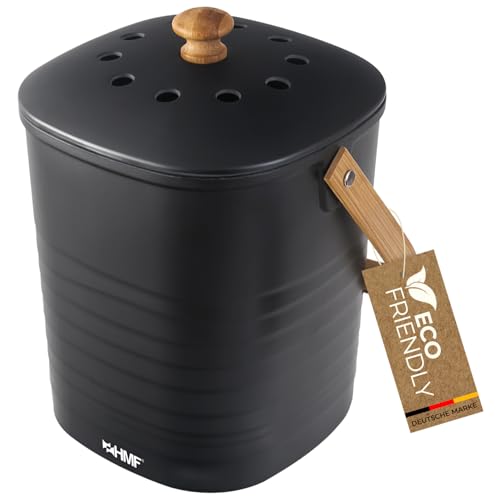 HMF Nachhaltiger Biomülleimer Küche, Geruchsdichter Komposteimer mit Deckel | 3 Liter | Schwarz von HMF