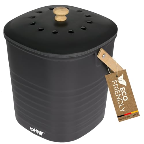 HMF Nachhaltiger Biomülleimer Küche, Geruchsdichter Komposteimer mit Deckel | 6 Liter | Schwarz von HMF