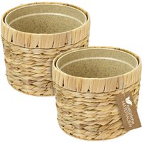 HMF - 37280-19CM-S2 Innovativer Blumentopf geflochten aus Wasserhyazinthe, mit Pflanztopf aus nachhaltigen Rohstoffen, Rund, 2er Set, 19 cm von HMF