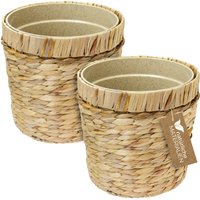 37280-25CM-S2 Innovativer Blumentopf geflochten aus Wasserhyazinthe, mit Pflanztopf aus nachhaltigen Rohstoffen, Rund, 2er Set, 25 cm Durchmesser von HMF